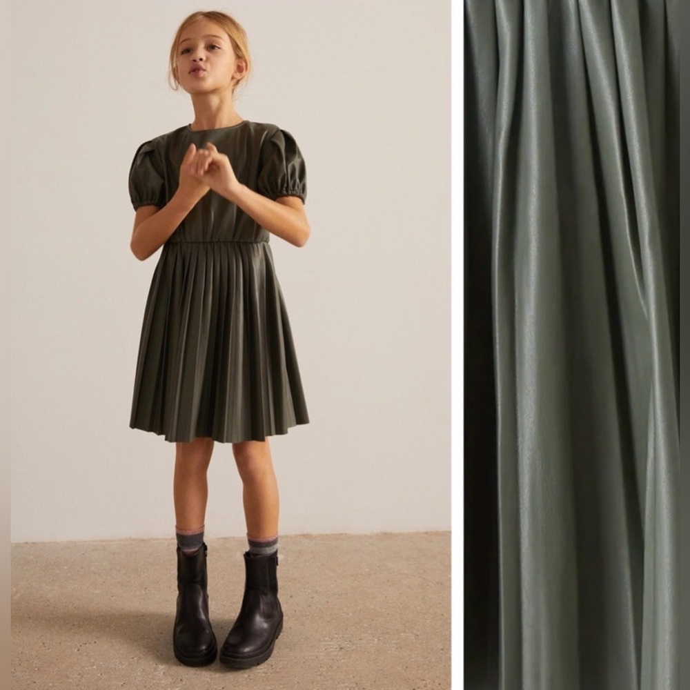 Zara Girl’s Green Faux Leather Dress (9)